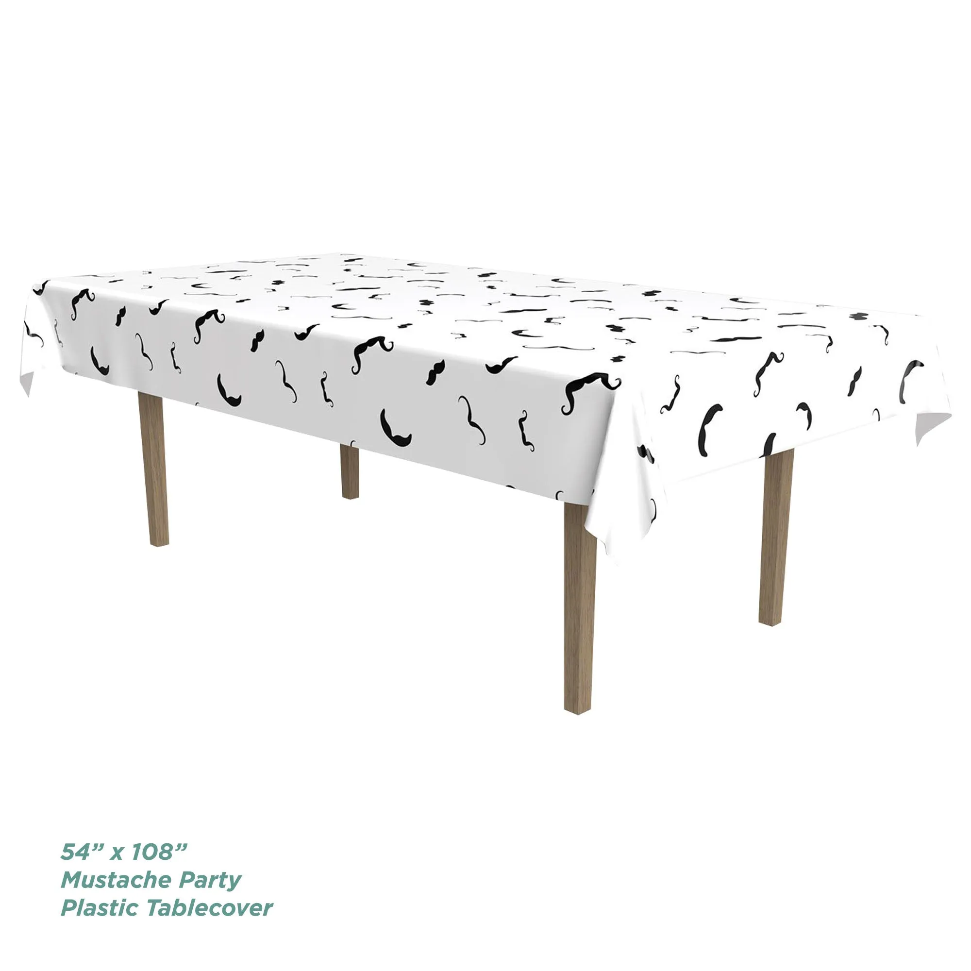 Mustache Party Pack - Black and White Moustache Paper Dessert Plates, Napkins, Table Cover Set, and Balloon Set (Serves 16)