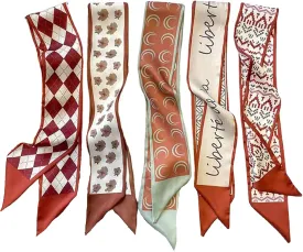 NCDUANSAN Retro small silk scarf girl heart spring and summer narrow ribbon headband headband bag long scarf headdress