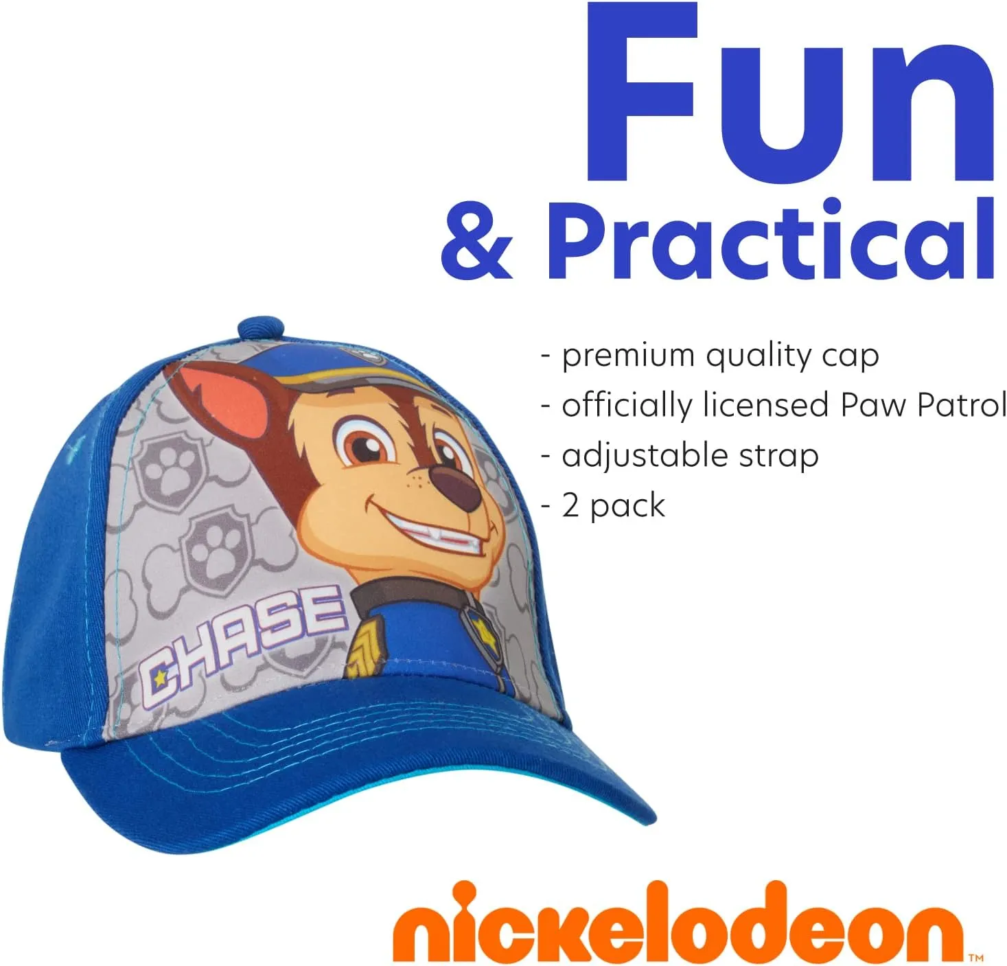 Nickelodeon Boys' Paw Patrol Baseball Cap - 2 Pack Chase, Marshall, Rubble Curved Brim Strap Back Hat (2T-7)