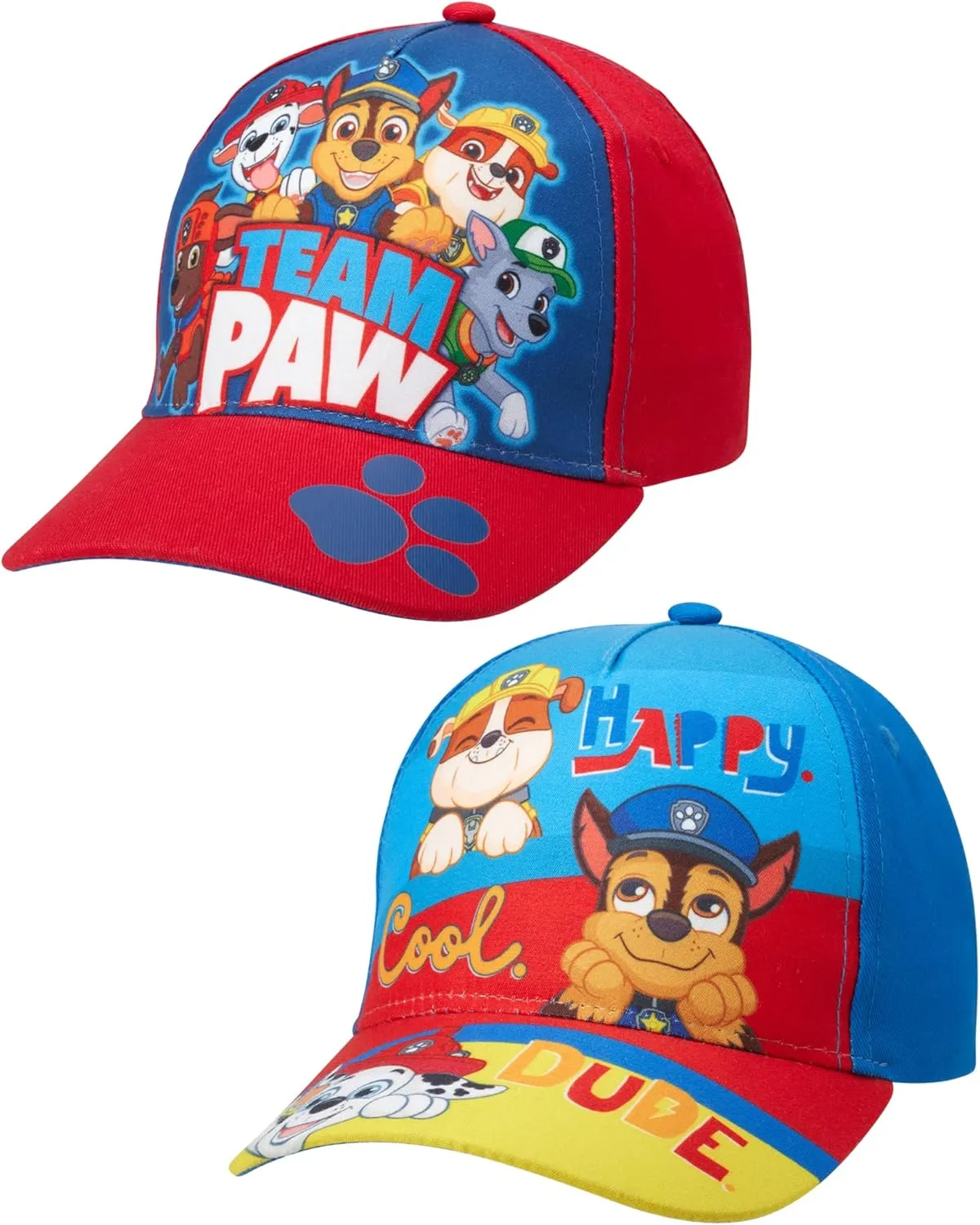 Nickelodeon Boys' Paw Patrol Baseball Cap - 2 Pack Chase, Marshall, Rubble Curved Brim Strap Back Hat (2T-7)