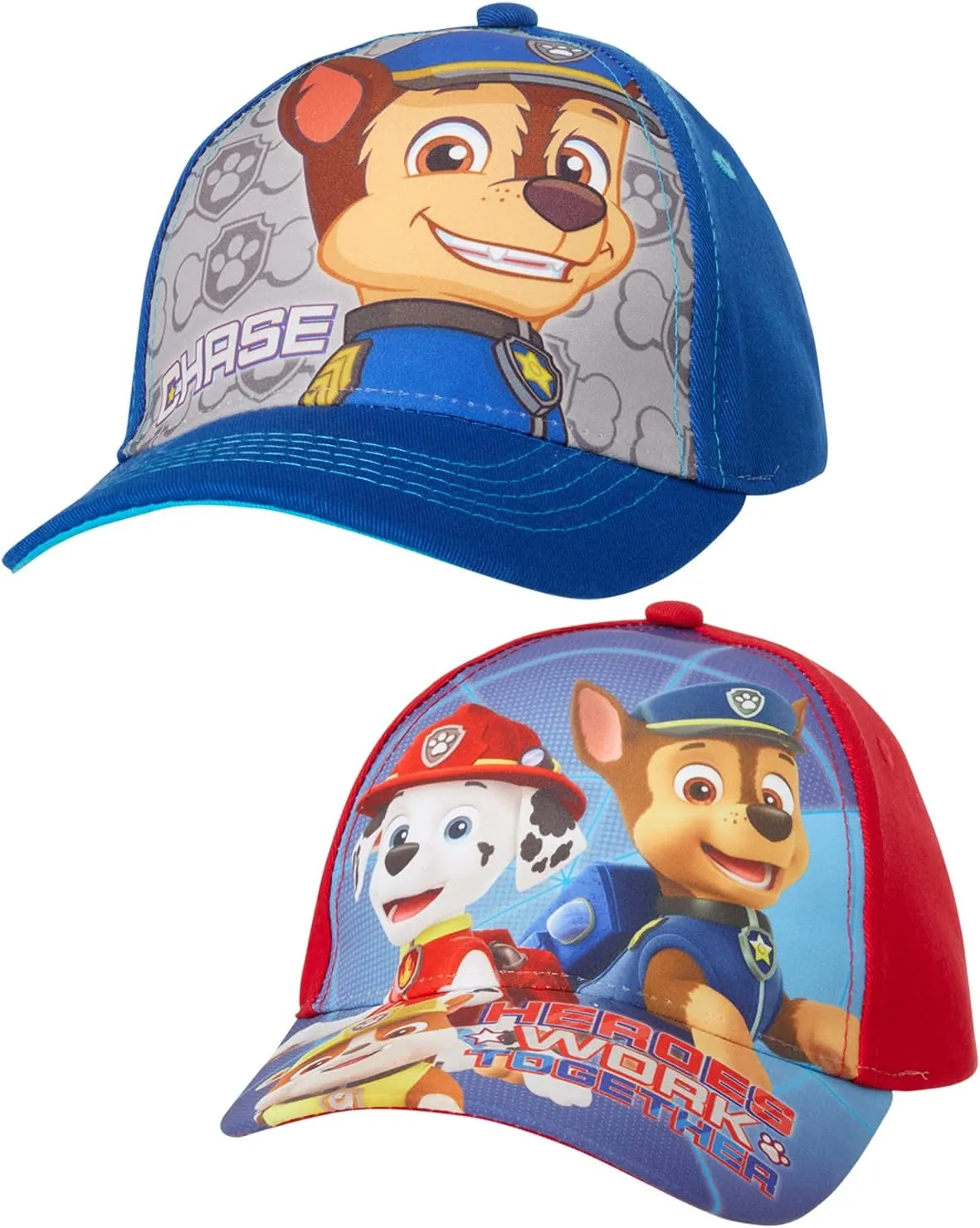 Nickelodeon Boys' Paw Patrol Baseball Cap - 2 Pack Chase, Marshall, Rubble Curved Brim Strap Back Hat (2T-7)