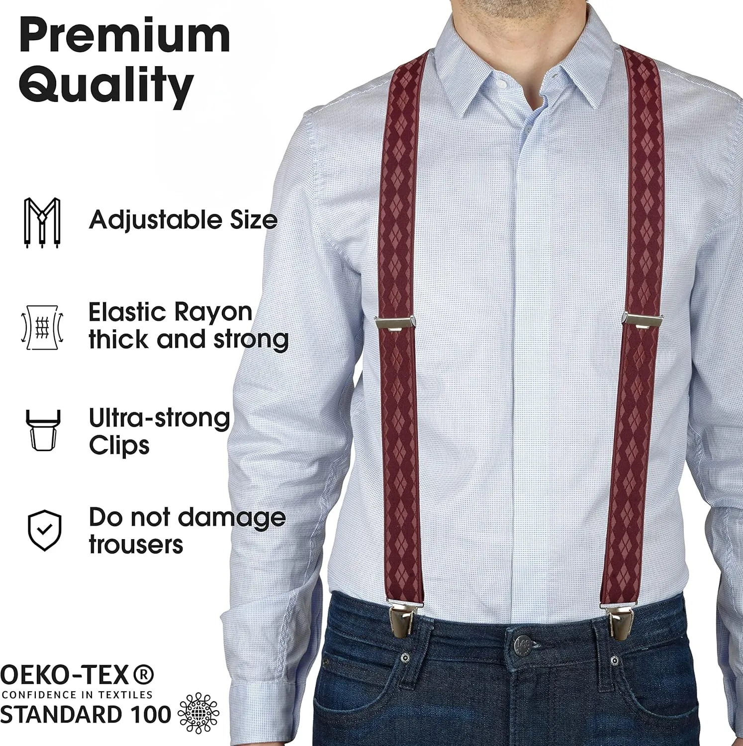 PIERROT Suspenders for Men Premium with Very Strong Clips - One Size Adjustable - Wide Heavy Duty Braces for Men Trousers