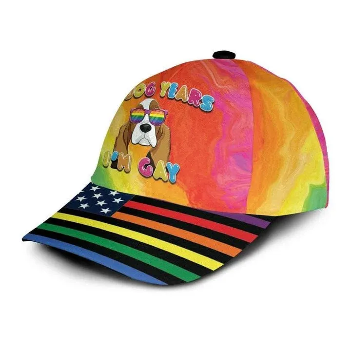 Pride Rainbow Colors Baseball Cap, Beagle In Dog Years I'm Gay LGBT 3D Print Baseball Cap Hat