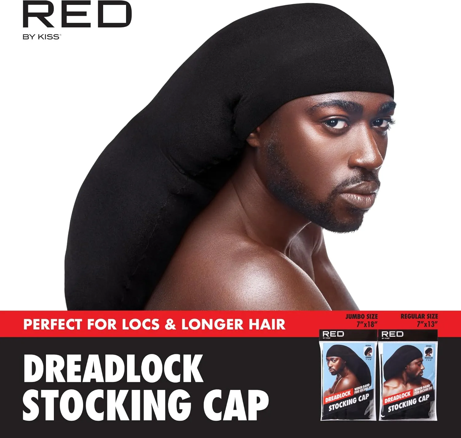 Red by Kiss Dreadlock Stocking Cap, Secure Stretchy Fit for Long & Locs Hair, Soft & Lightweight, Breakage & Lint Protection