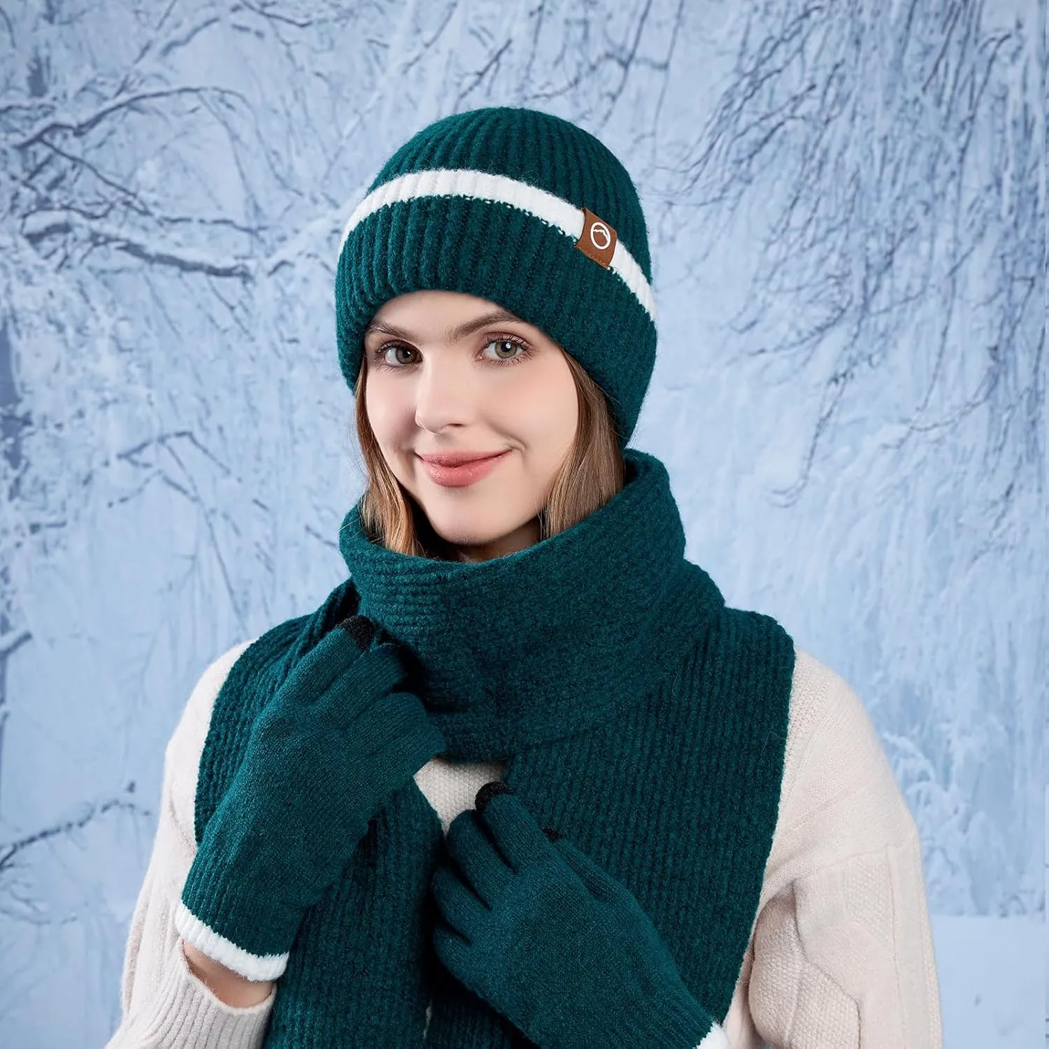 Rosoz Beanie Hats for Women Beanie Hats Warm Knit Thick Fleece Lined Skull Cap Gifts for Women