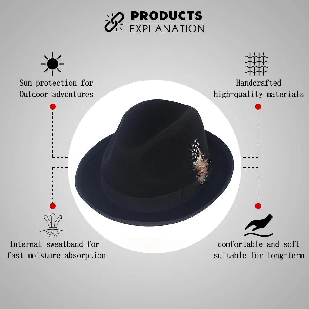 Ruphedy Wool Fedora Hats for Men Women Wide Brim Felt Panama Hat