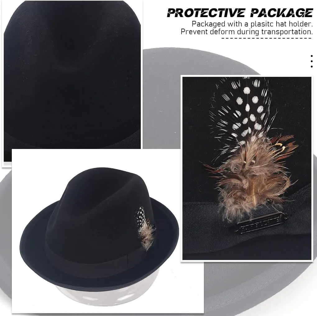 Ruphedy Wool Fedora Hats for Men Women Wide Brim Felt Panama Hat