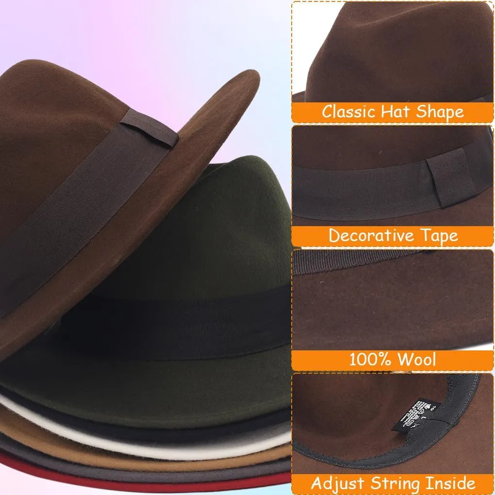 Ruphedy Wool Fedora Hats for Men Women Wide Brim Felt Panama Hat