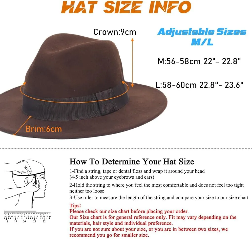 Ruphedy Wool Fedora Hats for Men Women Wide Brim Felt Panama Hat