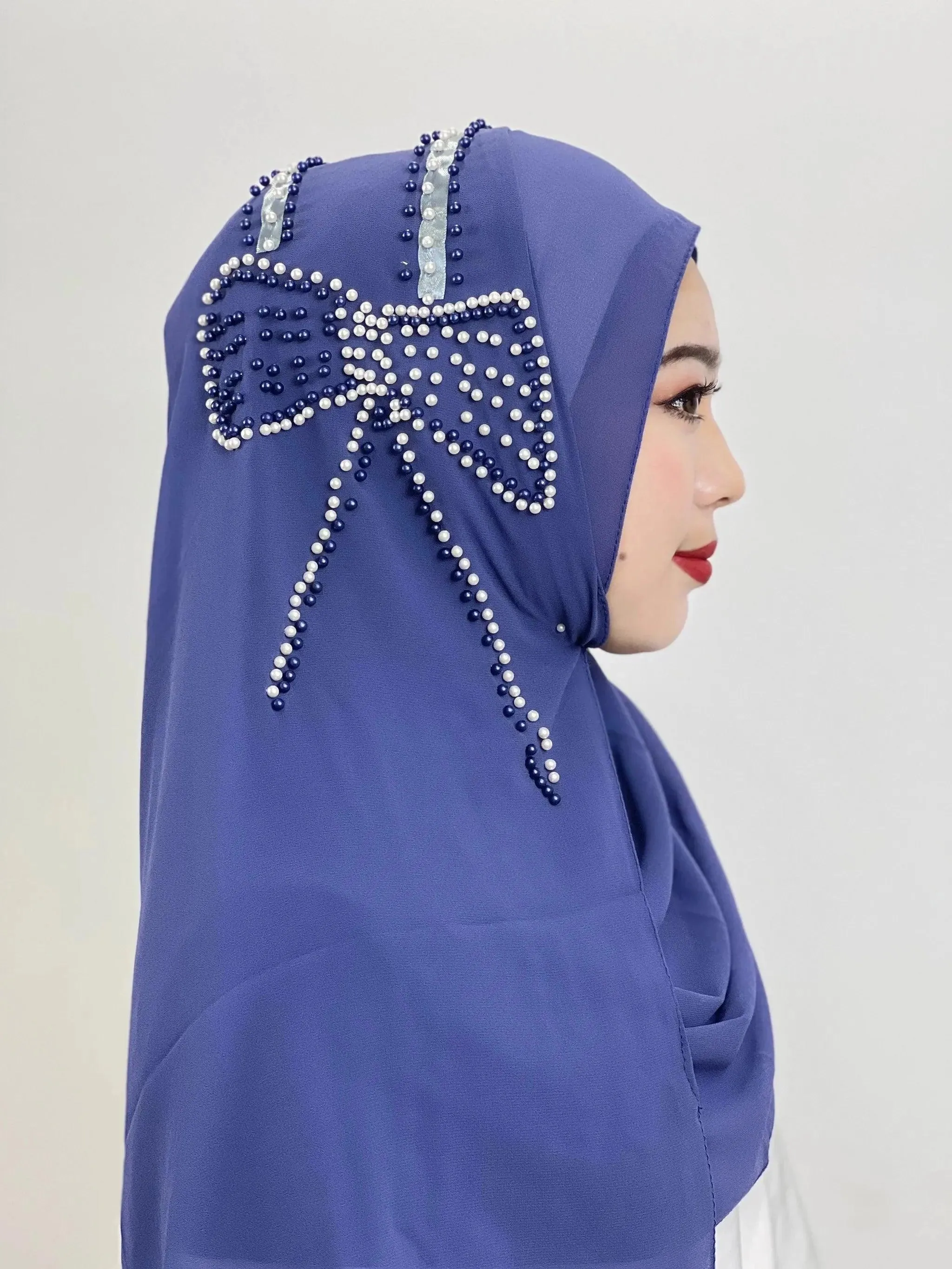 Shiny Beaded Muslim Hijab | Big Bow Decorative Wrap Scarf for Women, Soft and Easy to Wear