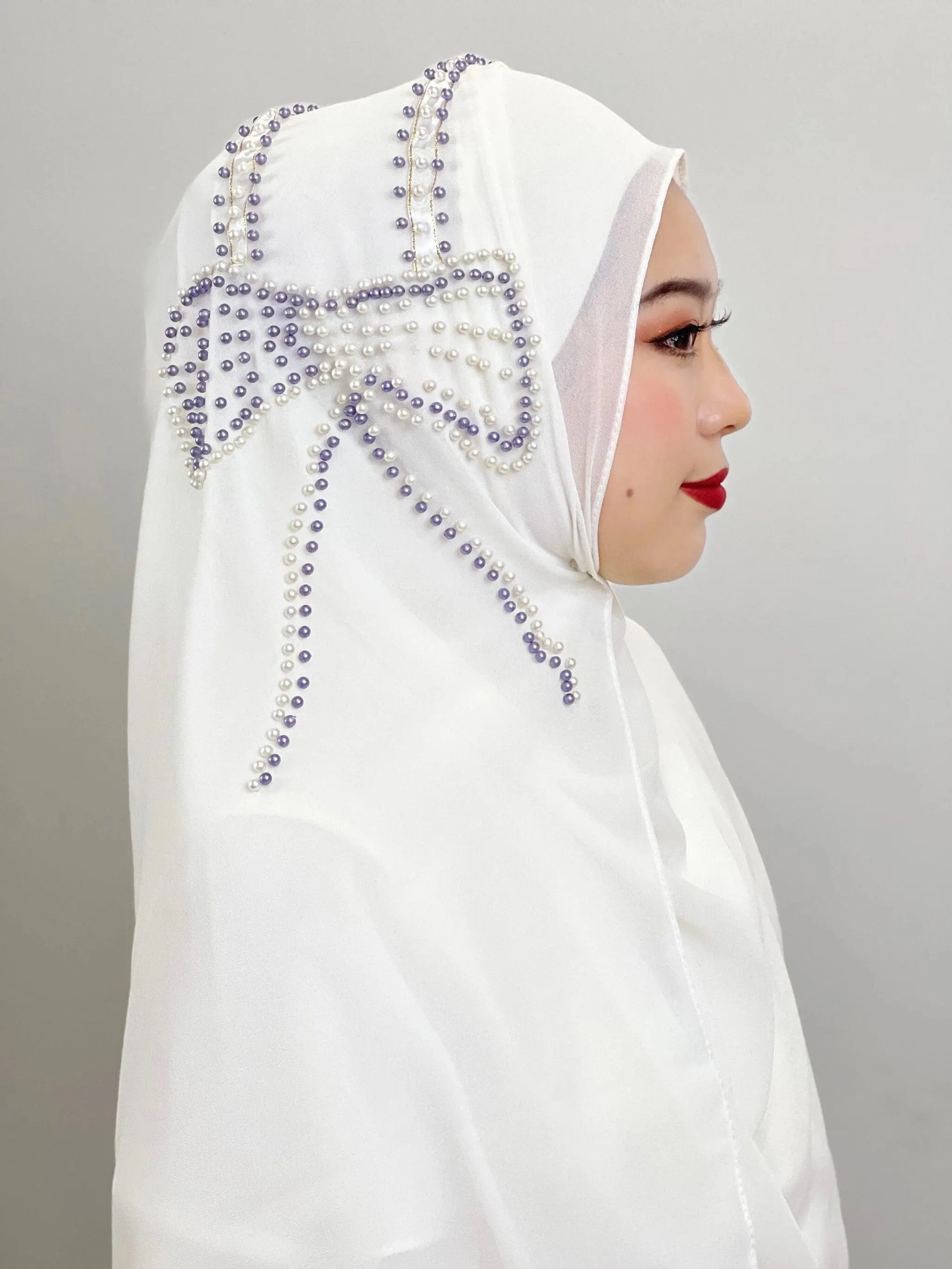 Shiny Beaded Muslim Hijab | Big Bow Decorative Wrap Scarf for Women, Soft and Easy to Wear