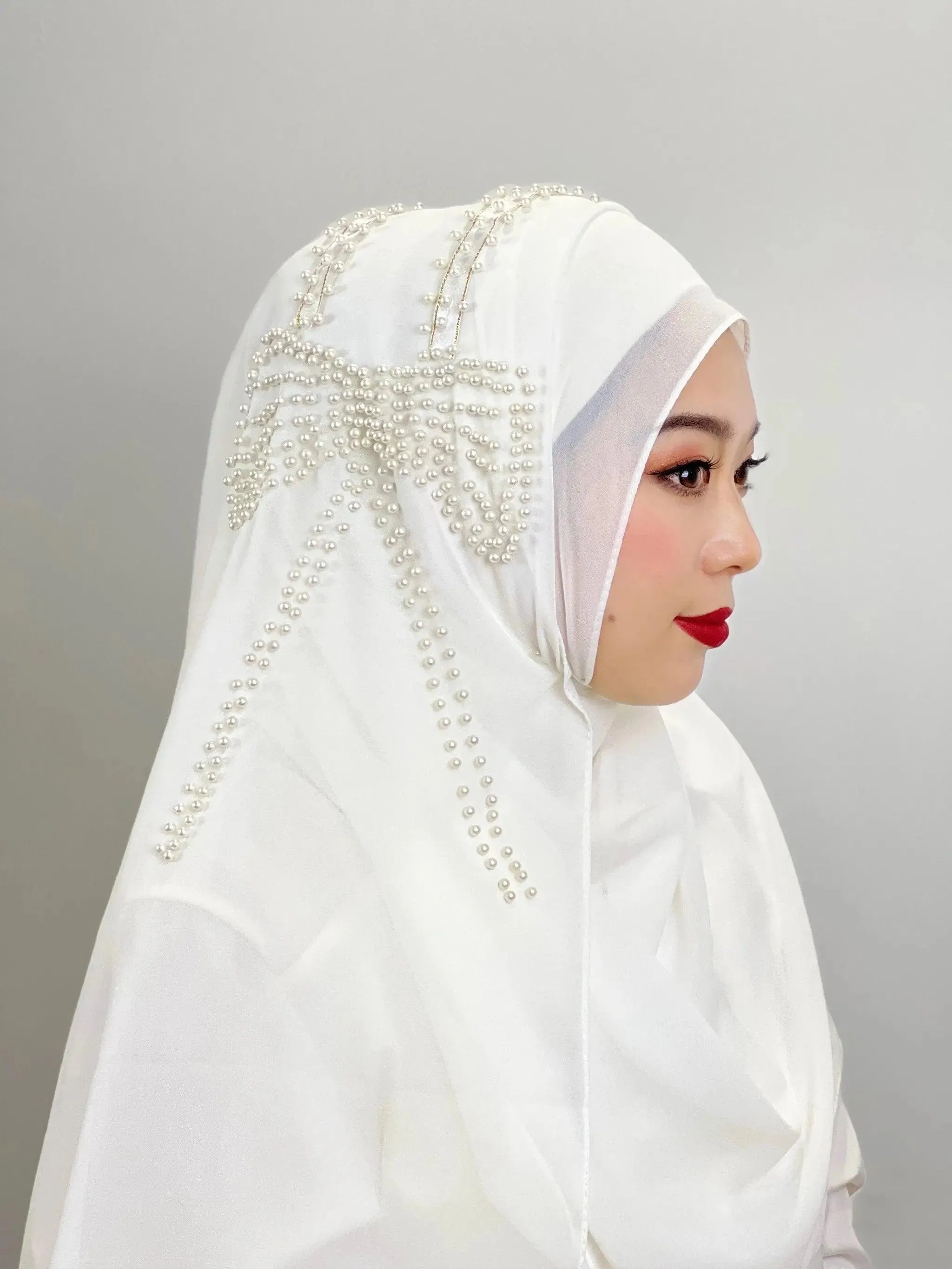 Shiny Beaded Muslim Hijab | Big Bow Decorative Wrap Scarf for Women, Soft and Easy to Wear