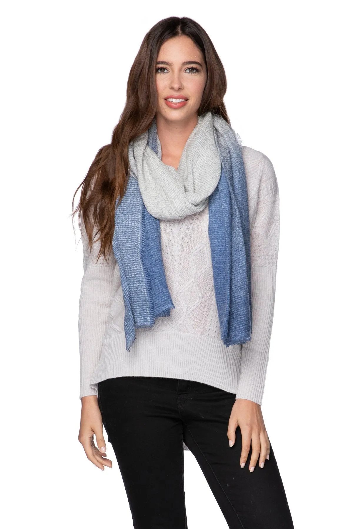 Silverton Printed Extra Fine Wool Luxury Wrap Scarf in Sky