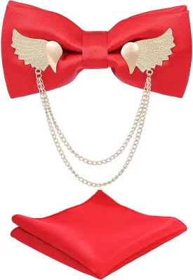 Solid Bow Tie Metal Golden Wing Bowties Hanky Set Tuxedo Banquet Neck Tie