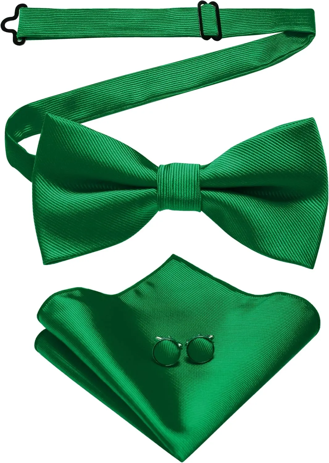 Solid Color Bow Tie and Pocket Square With Cufflinks Sets for Men