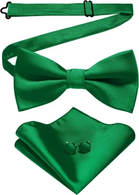 Solid Color Bow Tie and Pocket Square With Cufflinks Sets for Men