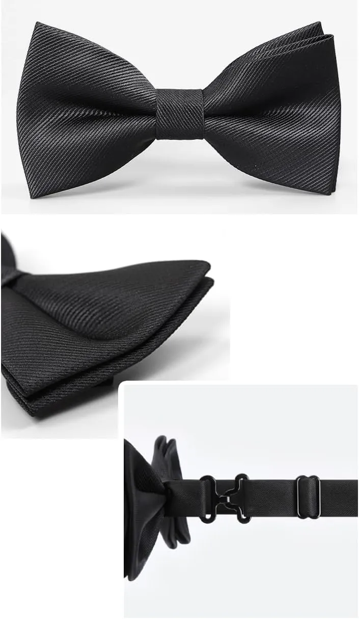 Solid Color Bow Tie and Pocket Square With Cufflinks Sets for Men
