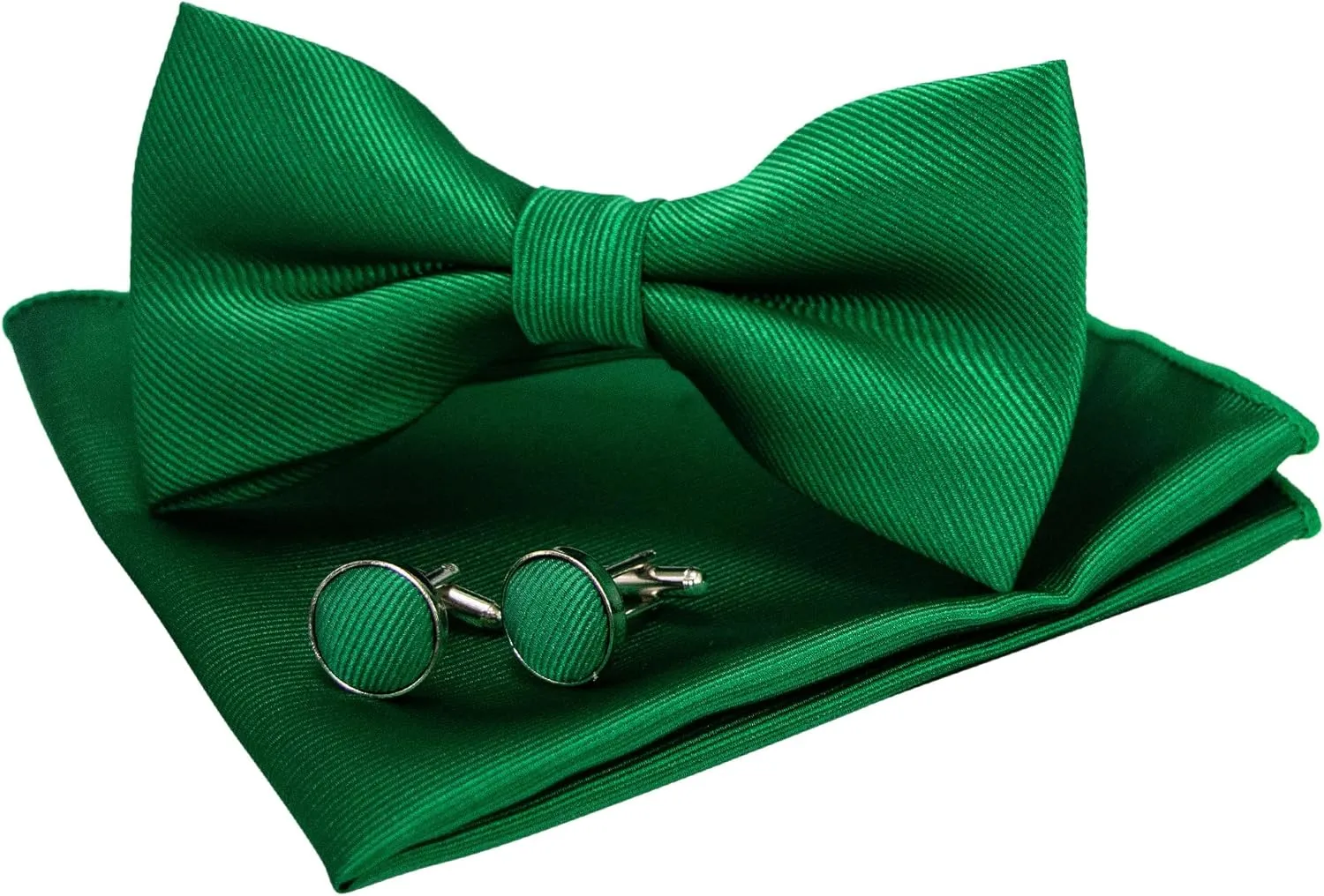 Solid Color Bow Tie and Pocket Square With Cufflinks Sets for Men