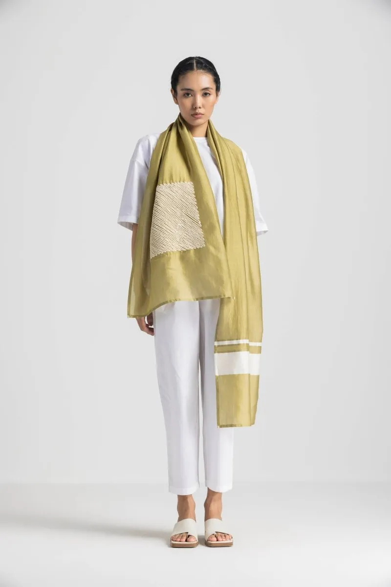 Square Emb. Scarf - Moss Green