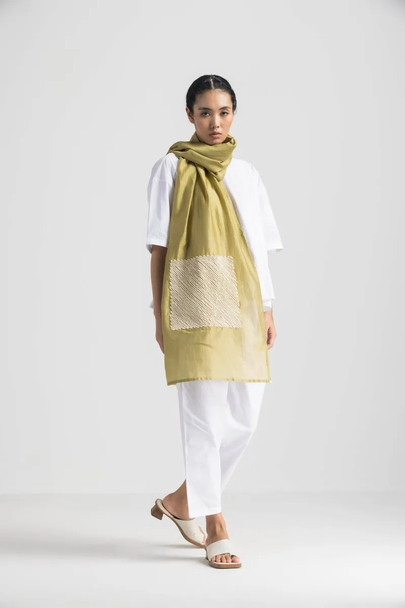 Square Emb. Scarf - Moss Green