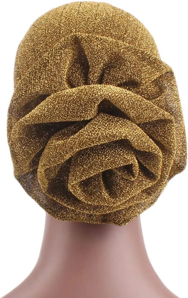 Surkat Shiny Flower Turban Shimmer Chemo Cap Hairwrap Headwear Beanie Hair Scarf