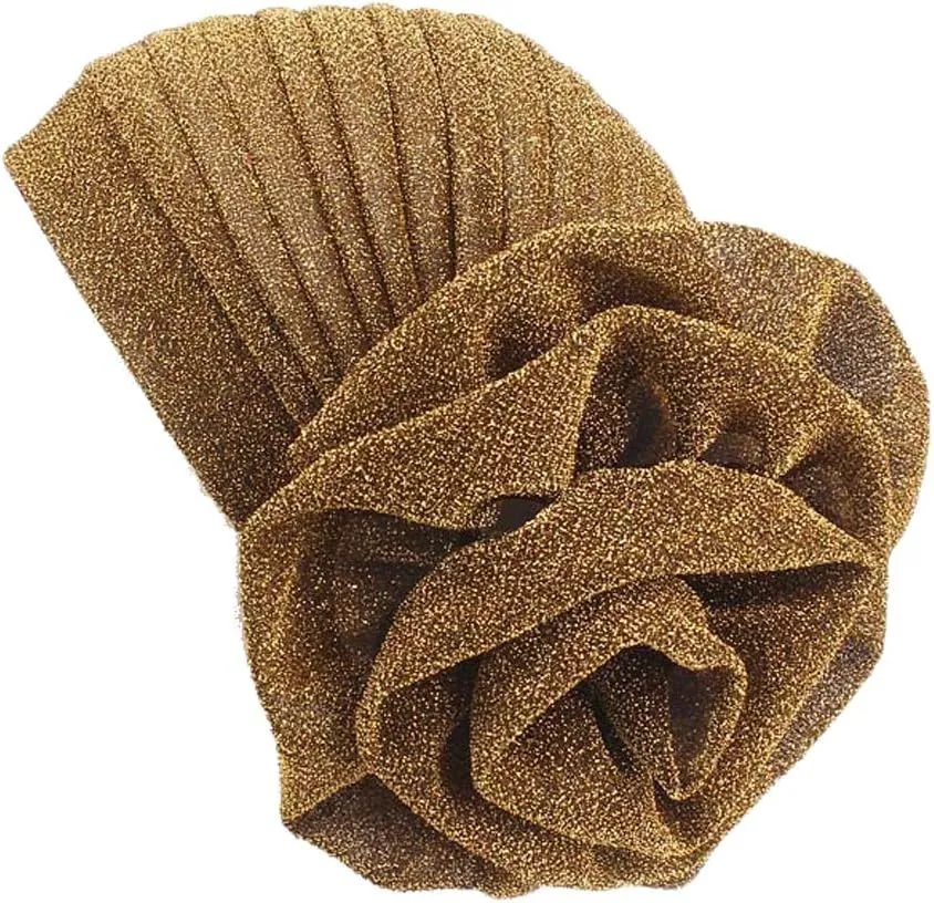 Surkat Shiny Flower Turban Shimmer Chemo Cap Hairwrap Headwear Beanie Hair Scarf