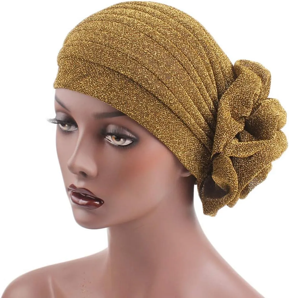 Surkat Shiny Flower Turban Shimmer Chemo Cap Hairwrap Headwear Beanie Hair Scarf