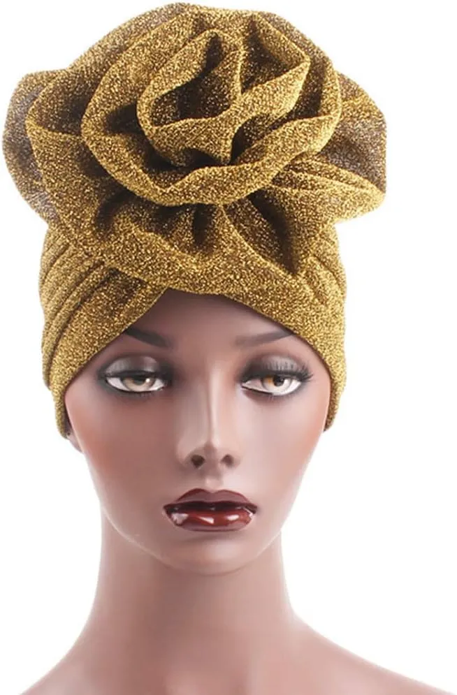 Surkat Shiny Flower Turban Shimmer Chemo Cap Hairwrap Headwear Beanie Hair Scarf