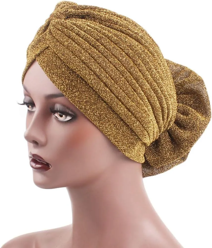 Surkat Shiny Flower Turban Shimmer Chemo Cap Hairwrap Headwear Beanie Hair Scarf
