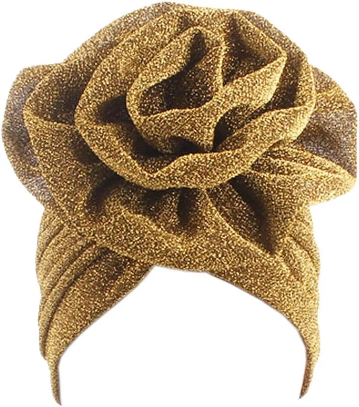 Surkat Shiny Flower Turban Shimmer Chemo Cap Hairwrap Headwear Beanie Hair Scarf