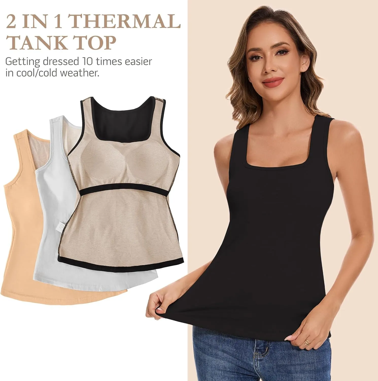 Thermal Tank Top Fleece Lined Shirt Camisole Sleeveless Thermal Top Vest Warm Undershirt Base Layer Women Cold Weather
