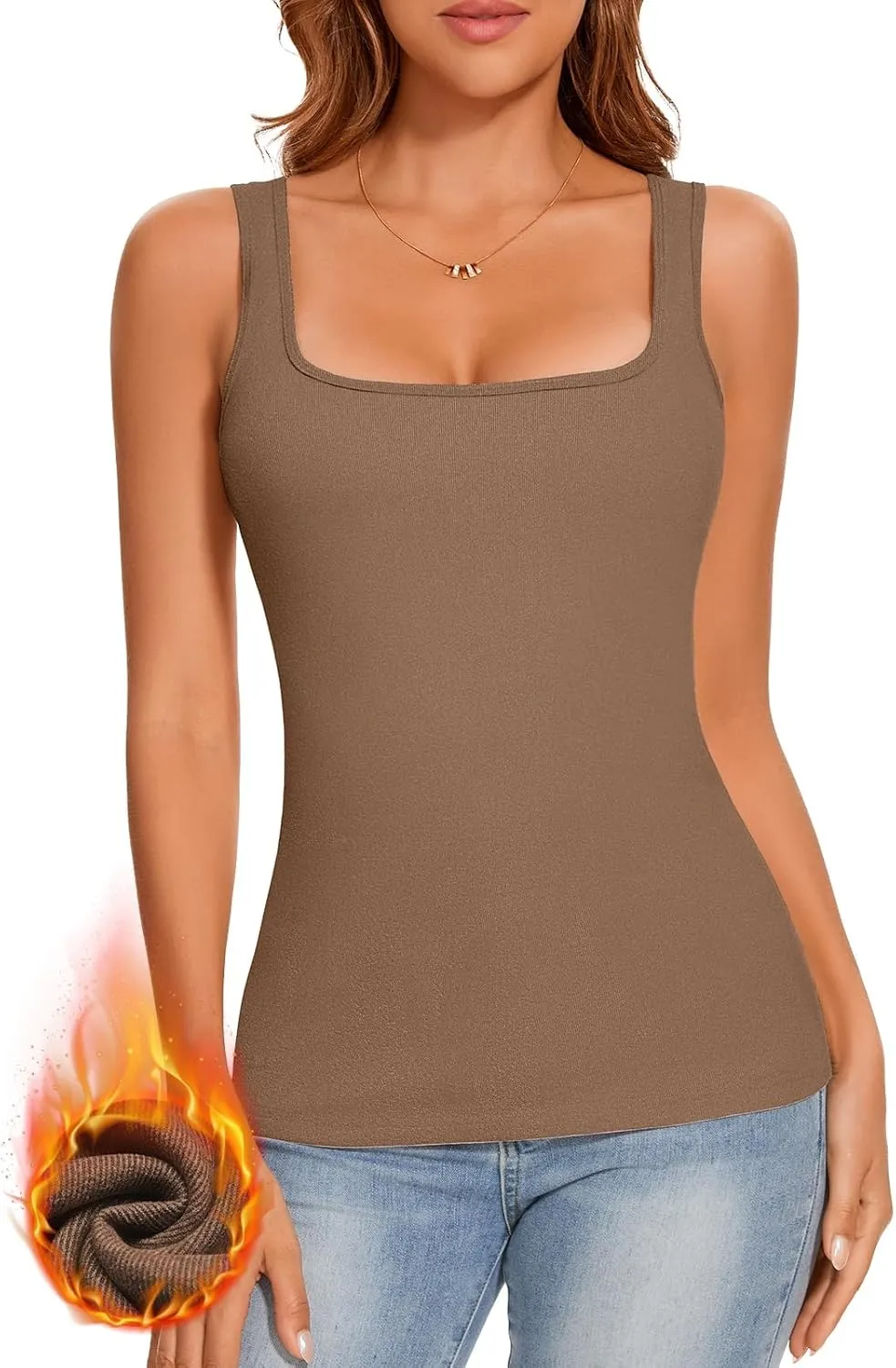 Thermal Tank Top Fleece Lined Shirt Camisole Sleeveless Thermal Top Vest Warm Undershirt Base Layer Women Cold Weather