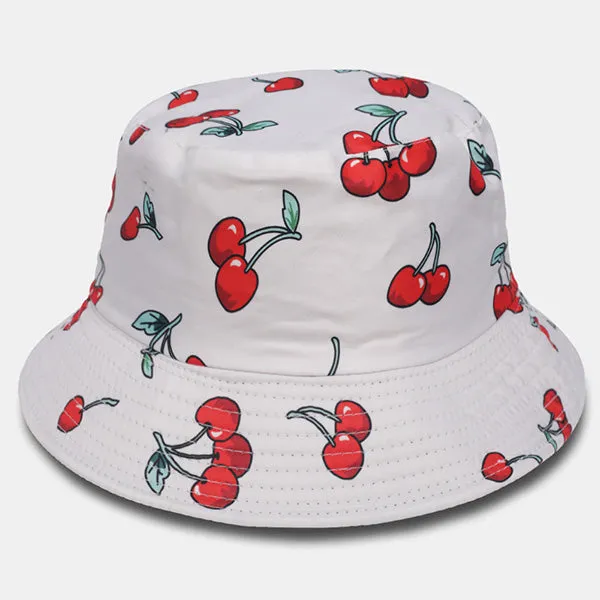 Unisex Reversible Packable Bucket Hat Cherry Fruit Printting