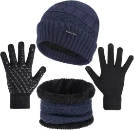 Winter Beanie Hat Scarf and Touchscreen Gloves Set for Men, Warm Knit Skull Cap with Fleece Lined Gifts for Women