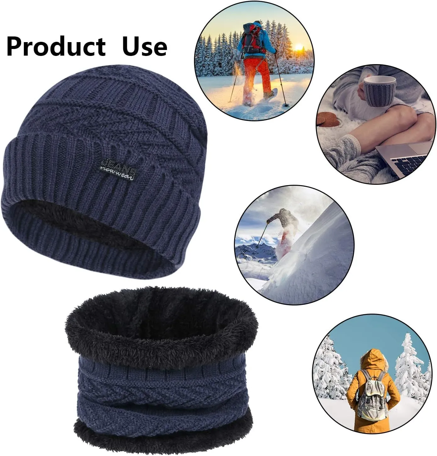 Winter Beanie Hat Scarf and Touchscreen Gloves Set for Men, Warm Knit Skull Cap with Fleece Lined Gifts for Women