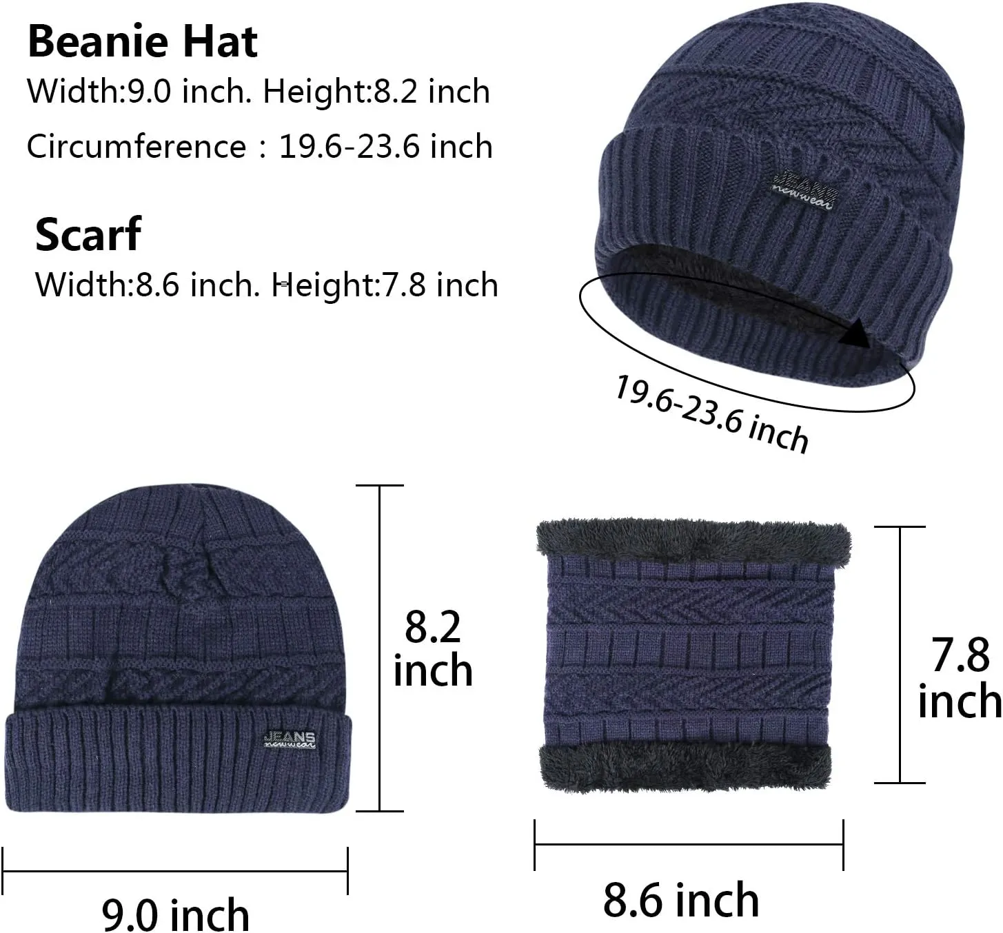 Winter Beanie Hat Scarf and Touchscreen Gloves Set for Men, Warm Knit Skull Cap with Fleece Lined Gifts for Women