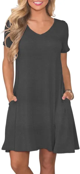 Women's Casual T Shirt Dress Summer Short Sleeve Swing Dresses with Pockets