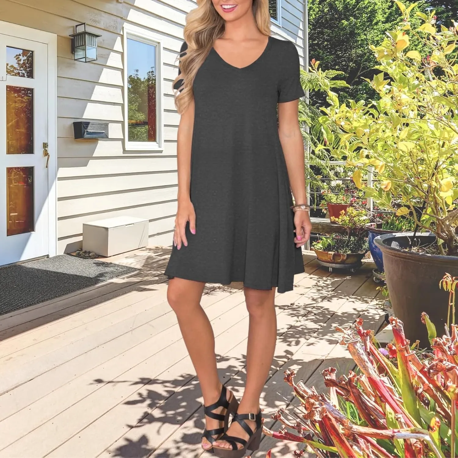Women's Casual T Shirt Dress Summer Short Sleeve Swing Dresses with Pockets