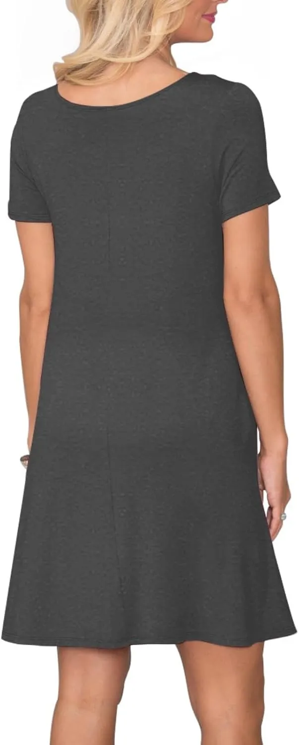 Women's Casual T Shirt Dress Summer Short Sleeve Swing Dresses with Pockets