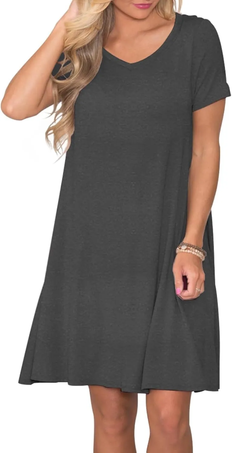 Women's Casual T Shirt Dress Summer Short Sleeve Swing Dresses with Pockets