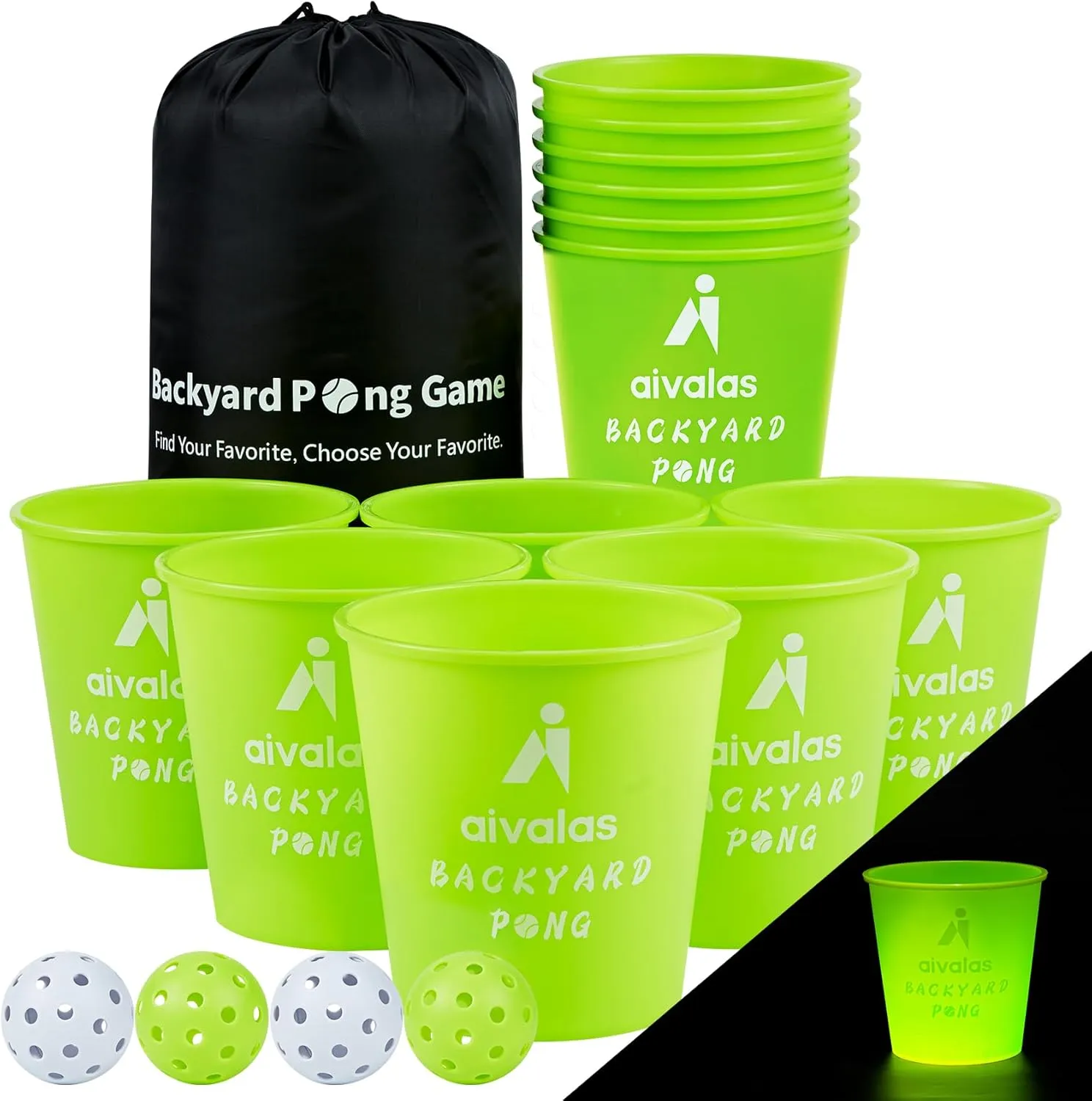 Yard Pong Outdoor Games, Glow in Dark Outdoor Yard Game for Adults and Family with 12 Buckets, 4 Balls, Giant Glow Backyard Games for Beach, Camping, Lawn