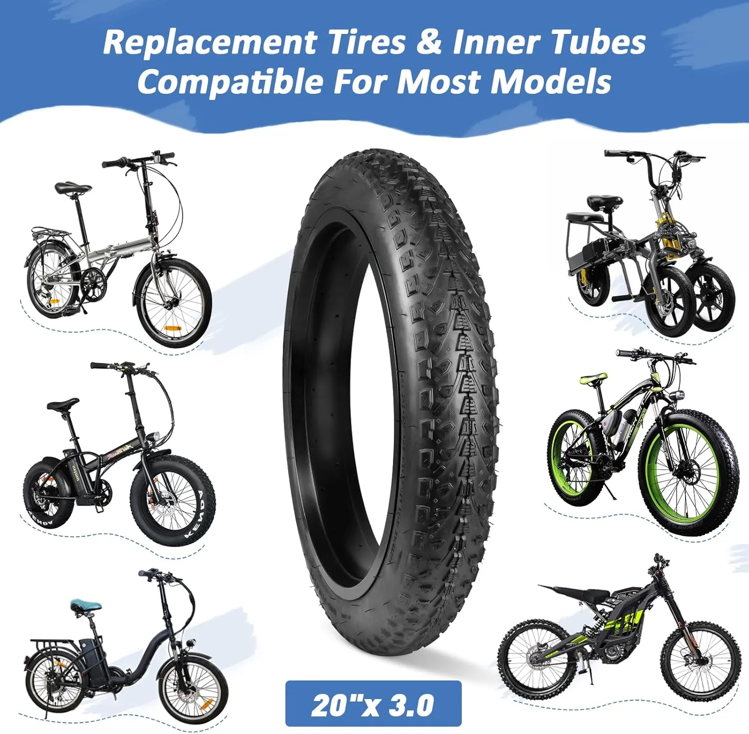 ZUKKA Bike Tire 20/24/26 x 3.0 Fat Bike Tire 1/2 Pack Replacement Tire Folding Mountain Bike Tire High-Density Bike Tires for Snow Beach BMX MTB Electric Bike